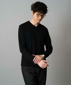 a.v.v / アー・ヴェ・ヴェ カットソー | 【イージーケア/洗濯機で洗える】アゼダブルフェイスVネックＴシャツ　通勤/ビジネス/ジャケット〈ON/OFF SERIES〉