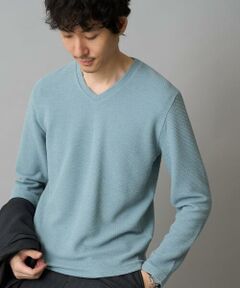 a.v.v / アー・ヴェ・ヴェ カットソー | 【イージーケア/洗濯機で洗える】千鳥ジャカードVネックTシャツ　通勤/ビジネス/ジャケット〈ON/OFF SERIES〉