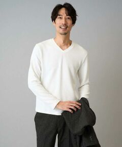 a.v.v / アー・ヴェ・ヴェ カットソー | 【イージーケア/洗濯機で洗える】千鳥ジャカードVネックTシャツ　通勤/ビジネス/ジャケット〈ON/OFF SERIES〉