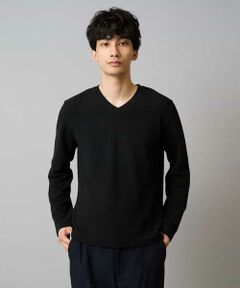 a.v.v / アー・ヴェ・ヴェ カットソー | 【イージーケア/洗濯機で洗える】千鳥ジャカードVネックTシャツ　通勤/ビジネス/ジャケット〈ON/OFF SERIES〉