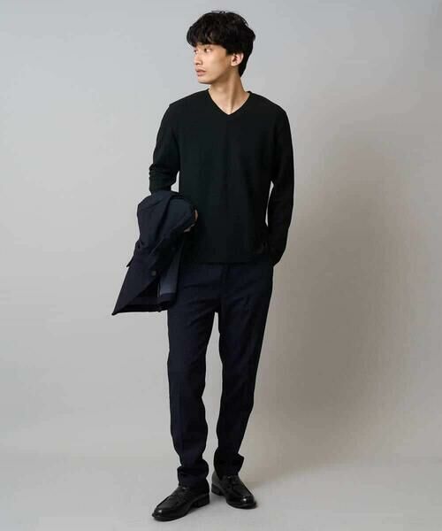 a.v.v / アー・ヴェ・ヴェ カットソー | 【イージーケア/洗濯機で洗える】千鳥ジャカードVネックTシャツ　通勤/ビジネス/ジャケット〈ON/OFF SERIES〉 | 詳細1