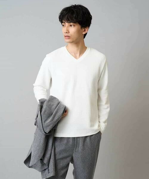 a.v.v / アー・ヴェ・ヴェ カットソー | 【イージーケア/洗濯機で洗える】千鳥ジャカードVネックTシャツ　通勤/ビジネス/ジャケット〈ON/OFF SERIES〉 | 詳細10