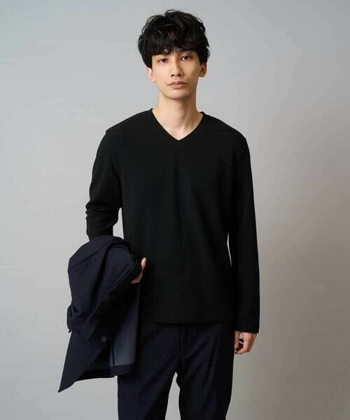 a.v.v / アー・ヴェ・ヴェ カットソー | 【イージーケア/洗濯機で洗える】千鳥ジャカードVネックTシャツ　通勤/ビジネス/ジャケット〈ON/OFF SERIES〉 | 詳細11
