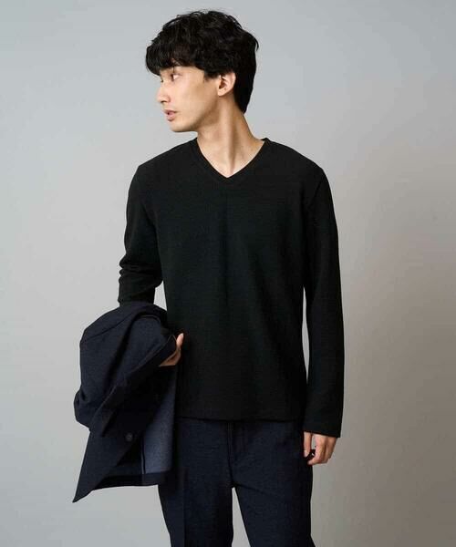 a.v.v / アー・ヴェ・ヴェ カットソー | 【イージーケア/洗濯機で洗える】千鳥ジャカードVネックTシャツ　通勤/ビジネス/ジャケット〈ON/OFF SERIES〉 | 詳細12