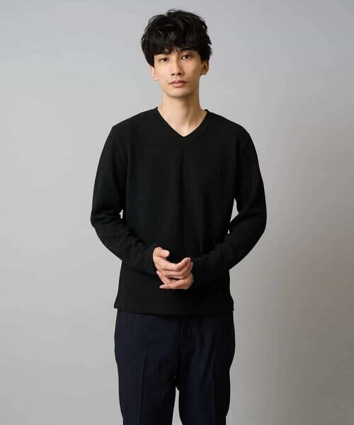 a.v.v / アー・ヴェ・ヴェ カットソー | 【イージーケア/洗濯機で洗える】千鳥ジャカードVネックTシャツ　通勤/ビジネス/ジャケット〈ON/OFF SERIES〉 | 詳細14