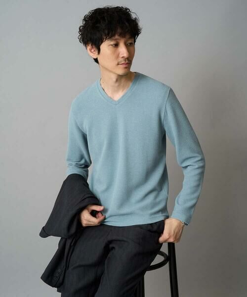 a.v.v / アー・ヴェ・ヴェ カットソー | 【イージーケア/洗濯機で洗える】千鳥ジャカードVネックTシャツ　通勤/ビジネス/ジャケット〈ON/OFF SERIES〉 | 詳細5