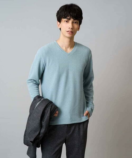 a.v.v / アー・ヴェ・ヴェ カットソー | 【イージーケア/洗濯機で洗える】千鳥ジャカードVネックTシャツ　通勤/ビジネス/ジャケット〈ON/OFF SERIES〉 | 詳細6