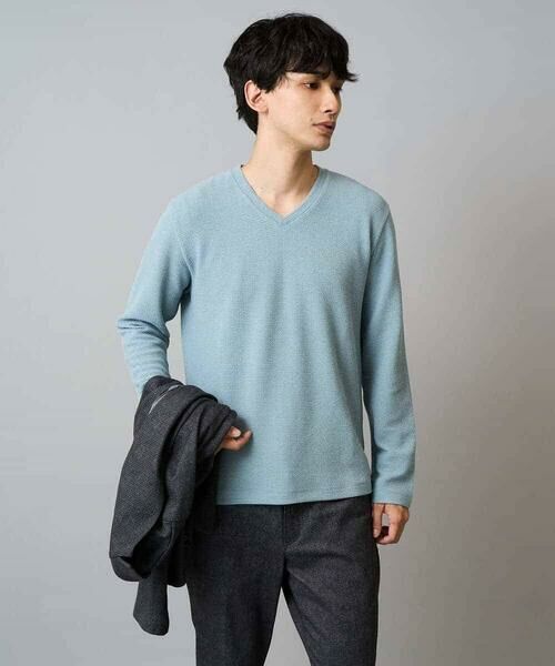 a.v.v / アー・ヴェ・ヴェ カットソー | 【イージーケア/洗濯機で洗える】千鳥ジャカードVネックTシャツ　通勤/ビジネス/ジャケット〈ON/OFF SERIES〉 | 詳細7