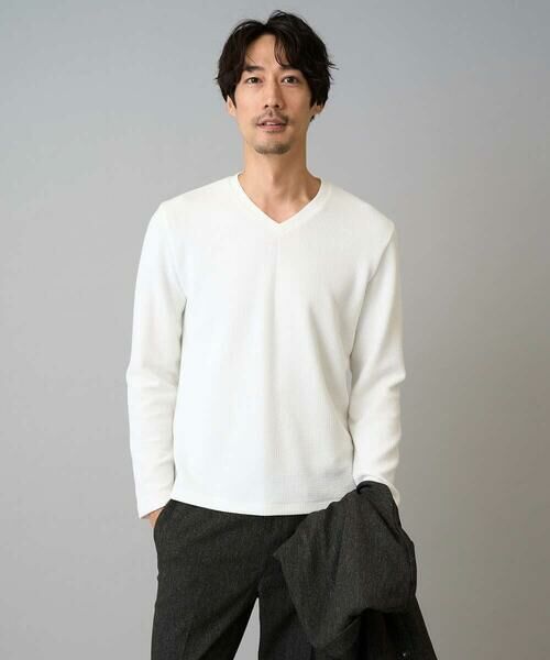a.v.v / アー・ヴェ・ヴェ カットソー | 【イージーケア/洗濯機で洗える】千鳥ジャカードVネックTシャツ　通勤/ビジネス/ジャケット〈ON/OFF SERIES〉 | 詳細8
