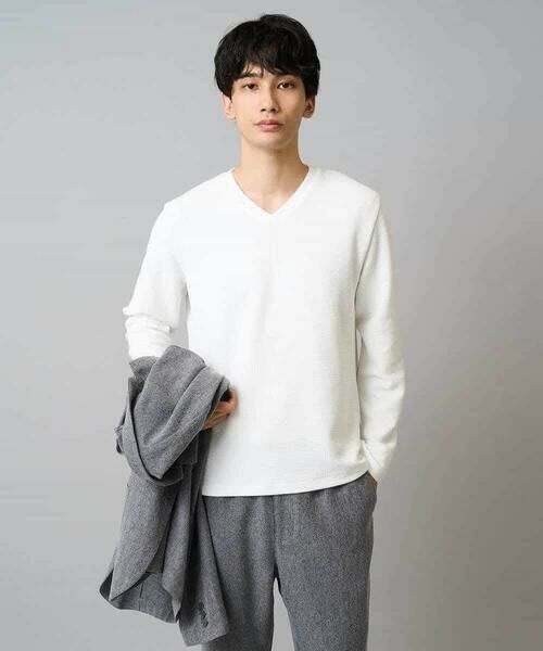 a.v.v / アー・ヴェ・ヴェ カットソー | 【イージーケア/洗濯機で洗える】千鳥ジャカードVネックTシャツ　通勤/ビジネス/ジャケット〈ON/OFF SERIES〉 | 詳細9