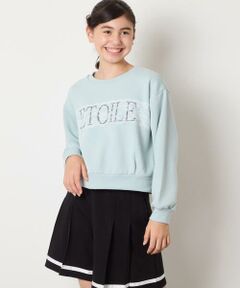 a.v.v / アー・ヴェ・ヴェ カットソー | [130-160]【裏起毛/クロップド丈/リメイク風】レースロゴクロップドトレーナー