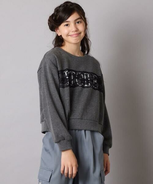 a.v.v / アー・ヴェ・ヴェ カットソー | [130-160]【裏起毛/クロップド丈/リメイク風】レースロゴクロップドトレーナー | 詳細11