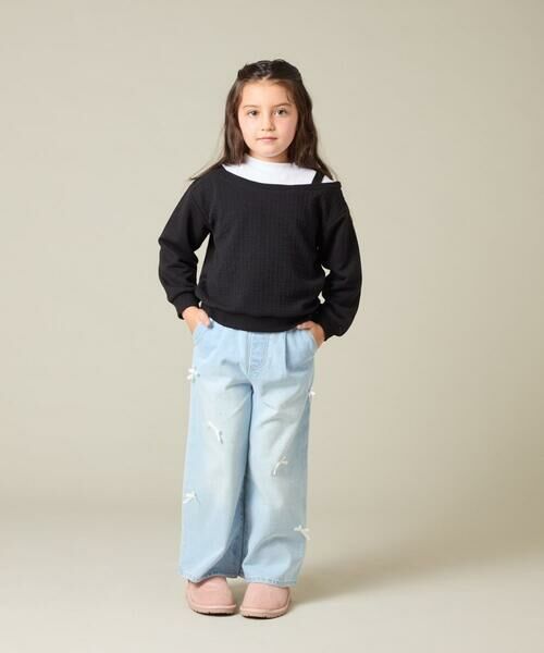 a.v.v / アー・ヴェ・ヴェ カットソー | [120-160]【アシンメトリー/オフショル】ポコポコレイヤード風トレーナー | 詳細16