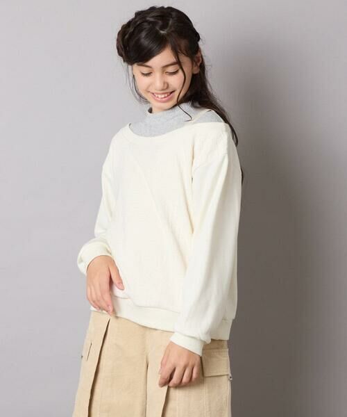 a.v.v / アー・ヴェ・ヴェ カットソー | [120-160]【アシンメトリー/オフショル】ポコポコレイヤード風トレーナー | 詳細2