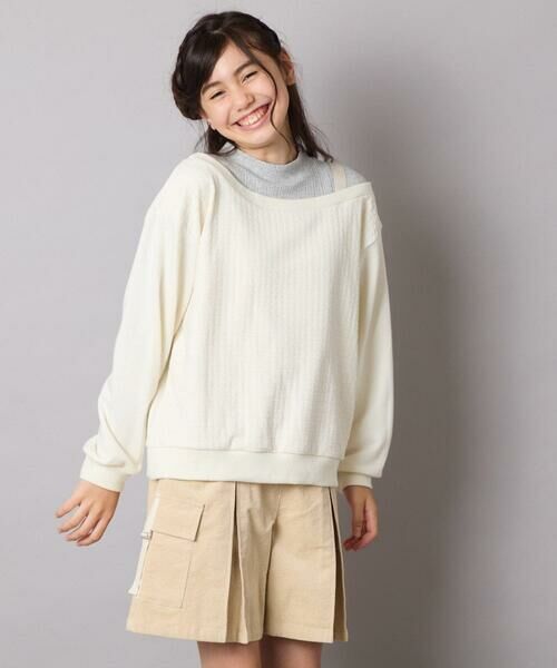 a.v.v / アー・ヴェ・ヴェ カットソー | [120-160]【アシンメトリー/オフショル】ポコポコレイヤード風トレーナー | 詳細3