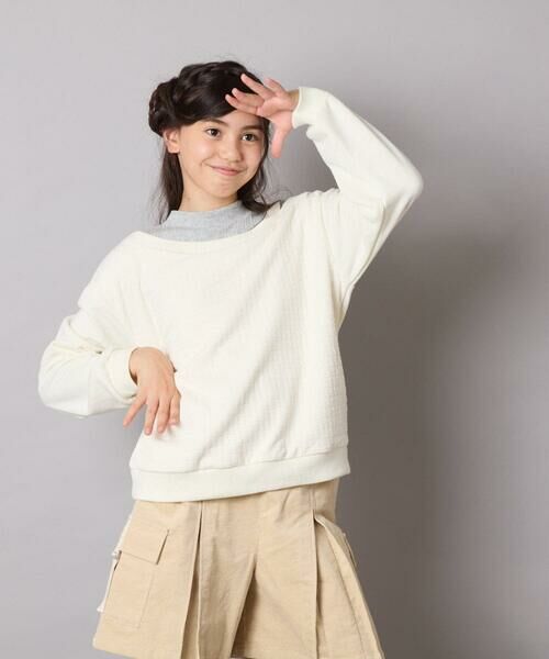 a.v.v / アー・ヴェ・ヴェ カットソー | [120-160]【アシンメトリー/オフショル】ポコポコレイヤード風トレーナー | 詳細4