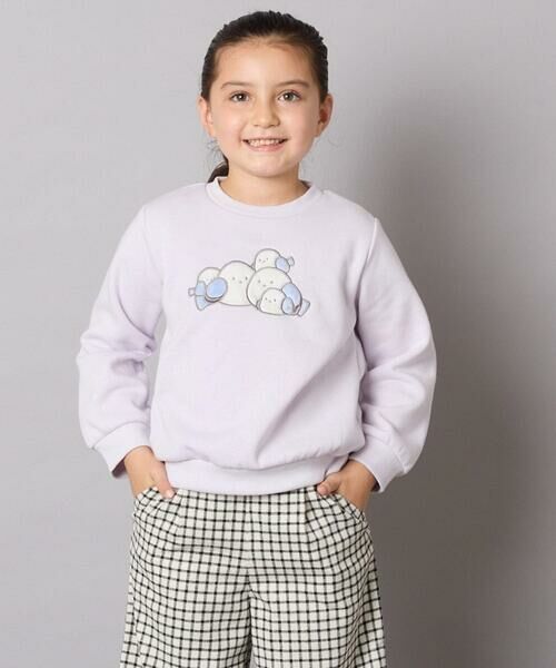 a.v.v/アー・ヴェ・ヴェ [110-130]【裏起毛/シマエナガ ふわふわアップリケ/ネコ リバーシブルスパンコール】アソートモチーフトレーナー ラベンダー 150