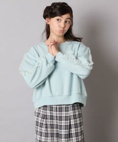 a.v.v / アー・ヴェ・ヴェ カットソー | [100-160]【WEB限定商品/裏起毛/チュールフリル/ワンポイント刺繍/クロップド丈】チュールスリーブクロップドトレーナー