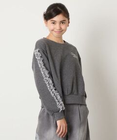 a.v.v / アー・ヴェ・ヴェ カットソー | [100-160]【WEB限定商品/裏起毛/チュールフリル/ワンポイント刺繍/クロップド丈】チュールスリーブクロップドトレーナー