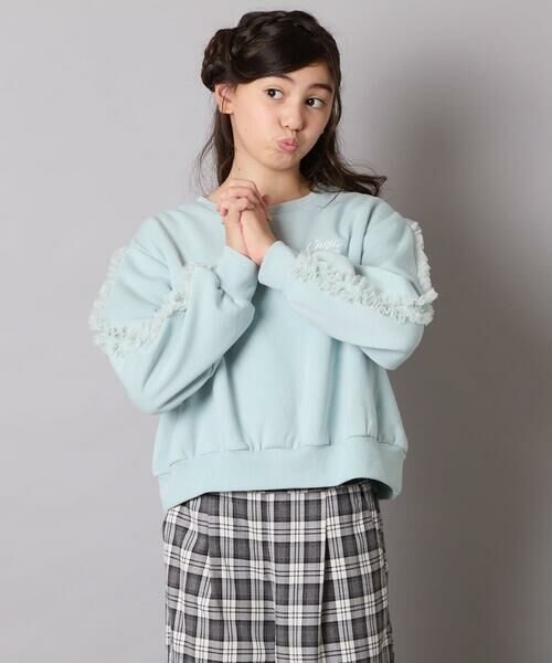 a.v.v / アー・ヴェ・ヴェ カットソー | [100-160]【WEB限定商品/裏起毛/チュールフリル/ワンポイント刺繍/クロップド丈】チュールスリーブクロップドトレーナー | 詳細11