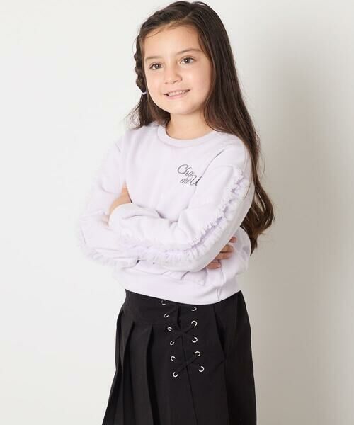 a.v.v / アー・ヴェ・ヴェ カットソー | [100-160]【WEB限定商品/裏起毛/チュールフリル/ワンポイント刺繍/クロップド丈】チュールスリーブクロップドトレーナー | 詳細23