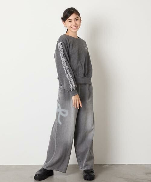 a.v.v / アー・ヴェ・ヴェ カットソー | [100-160]【WEB限定商品/裏起毛/チュールフリル/ワンポイント刺繍/クロップド丈】チュールスリーブクロップドトレーナー | 詳細6