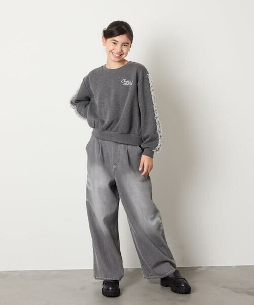 a.v.v / アー・ヴェ・ヴェ カットソー | [100-160]【WEB限定商品/裏起毛/チュールフリル/ワンポイント刺繍/クロップド丈】チュールスリーブクロップドトレーナー | 詳細9