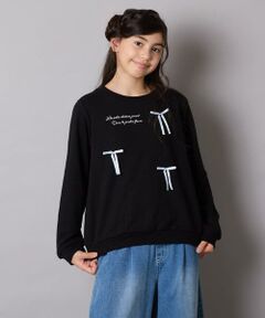 a.v.v / アー・ヴェ・ヴェ カットソー | [100-160]【WEB限定商品/サテンリボンがカワイイ】リボン付きロゴトレーナー