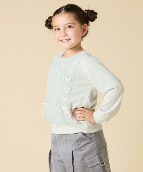 a.v.v / アー・ヴェ・ヴェ ニット・セーター | [120-160]【通学にもオススメ/ケーブルニット×裏毛/編み上げリボン】ケーブルニットドッキングトレーナー | 詳細1