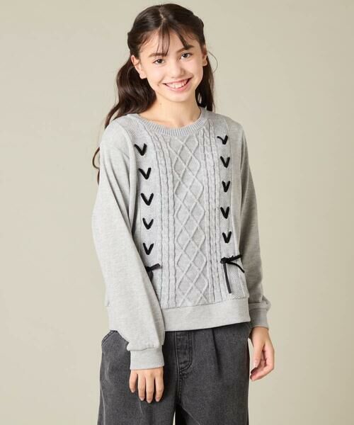 a.v.v / アー・ヴェ・ヴェ ニット・セーター | [120-160]【通学にもオススメ/ケーブルニット×裏毛/編み上げリボン】ケーブルニットドッキングトレーナー | 詳細13