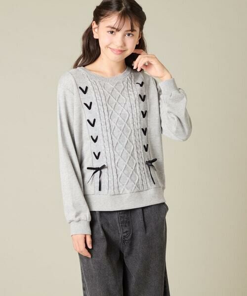 a.v.v / アー・ヴェ・ヴェ ニット・セーター | [120-160]【通学にもオススメ/ケーブルニット×裏毛/編み上げリボン】ケーブルニットドッキングトレーナー | 詳細14