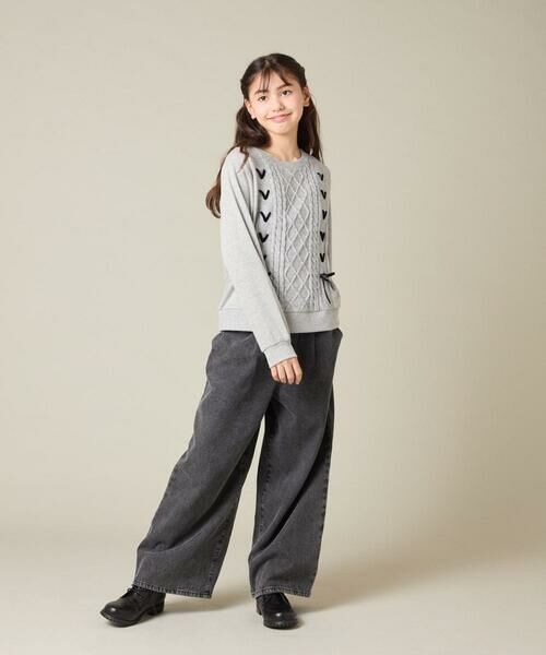 a.v.v / アー・ヴェ・ヴェ ニット・セーター | [120-160]【通学にもオススメ/ケーブルニット×裏毛/編み上げリボン】ケーブルニットドッキングトレーナー | 詳細15