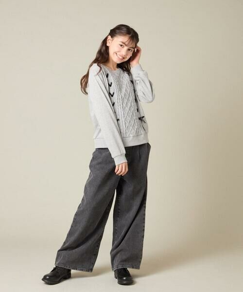 a.v.v / アー・ヴェ・ヴェ ニット・セーター | [120-160]【通学にもオススメ/ケーブルニット×裏毛/編み上げリボン】ケーブルニットドッキングトレーナー | 詳細16