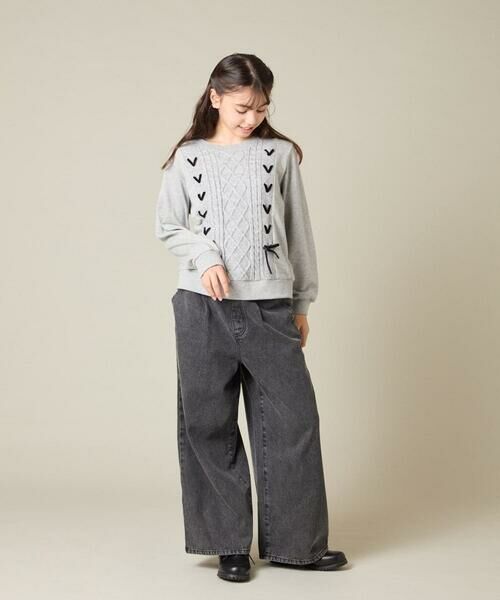 a.v.v / アー・ヴェ・ヴェ ニット・セーター | [120-160]【通学にもオススメ/ケーブルニット×裏毛/編み上げリボン】ケーブルニットドッキングトレーナー | 詳細17