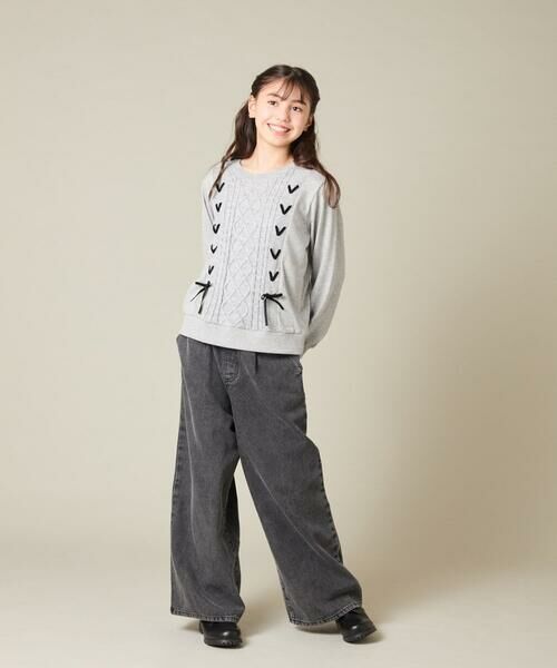 a.v.v / アー・ヴェ・ヴェ ニット・セーター | [120-160]【通学にもオススメ/ケーブルニット×裏毛/編み上げリボン】ケーブルニットドッキングトレーナー | 詳細18