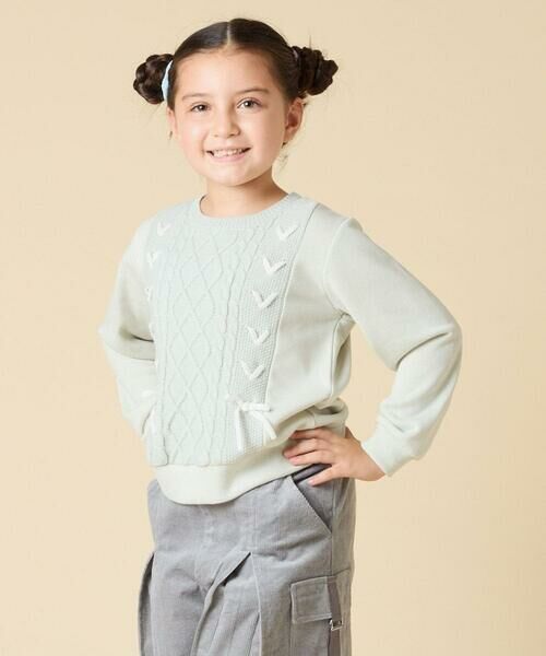 a.v.v / アー・ヴェ・ヴェ ニット・セーター | [120-160]【通学にもオススメ/ケーブルニット×裏毛/編み上げリボン】ケーブルニットドッキングトレーナー | 詳細2