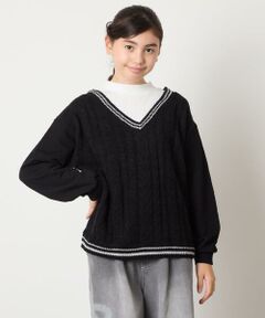 a.v.v / アー・ヴェ・ヴェ カットソー | [120-160]配色ラインケーブルニットドッキングトレーナー