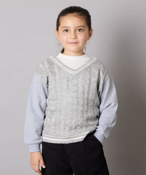 a.v.v / アー・ヴェ・ヴェ カットソー | [120-160]配色ラインケーブルニットドッキングトレーナー | 詳細1