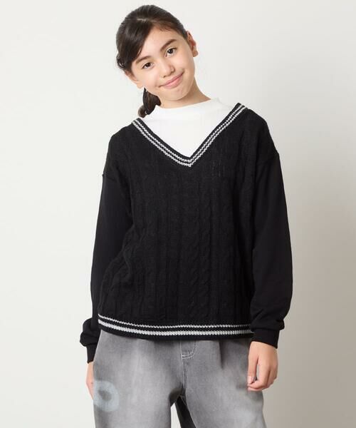 a.v.v / アー・ヴェ・ヴェ カットソー | [120-160]配色ラインケーブルニットドッキングトレーナー | 詳細10
