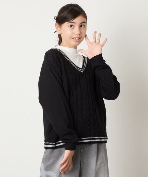 a.v.v / アー・ヴェ・ヴェ カットソー | [120-160]配色ラインケーブルニットドッキングトレーナー | 詳細11