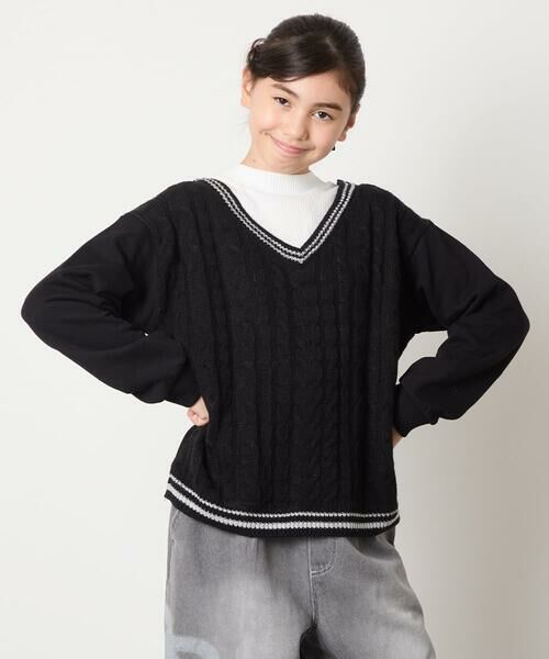 a.v.v / アー・ヴェ・ヴェ カットソー | [120-160]配色ラインケーブルニットドッキングトレーナー | 詳細12