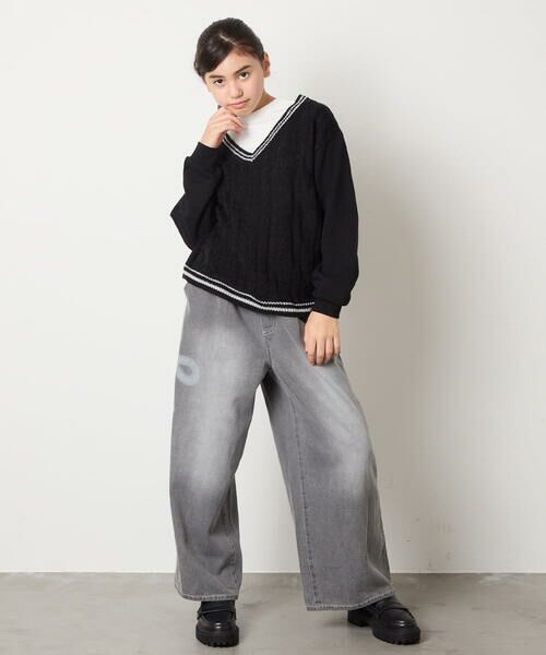 a.v.v / アー・ヴェ・ヴェ カットソー | [120-160]配色ラインケーブルニットドッキングトレーナー | 詳細13