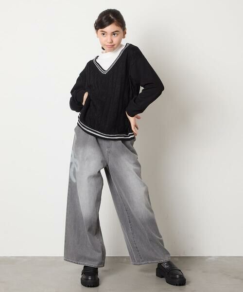 a.v.v / アー・ヴェ・ヴェ カットソー | [120-160]配色ラインケーブルニットドッキングトレーナー | 詳細14