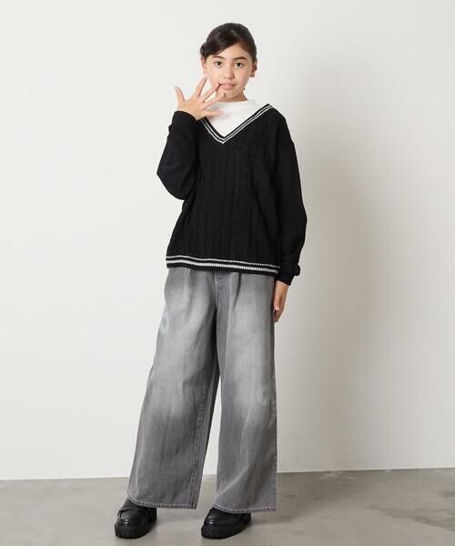 a.v.v / アー・ヴェ・ヴェ カットソー | [120-160]配色ラインケーブルニットドッキングトレーナー | 詳細17