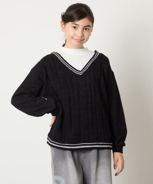 a.v.v / アー・ヴェ・ヴェ カットソー | [120-160]配色ラインケーブルニットドッキングトレーナー | 詳細9