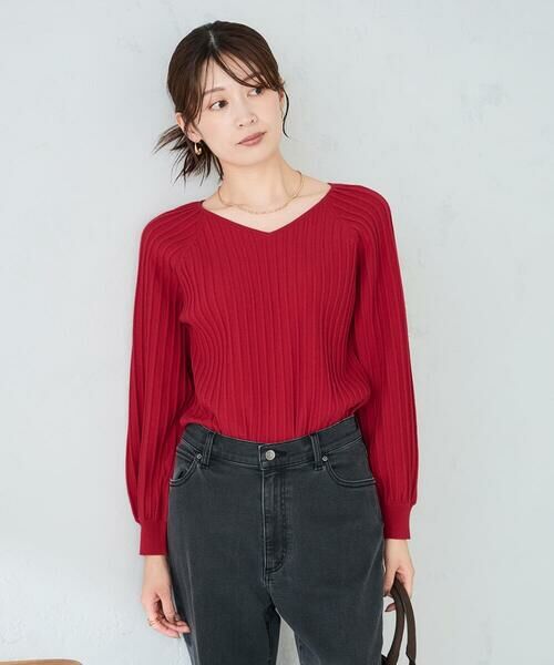 a.v.v / アー・ヴェ・ヴェ ニット・セーター | プリーツライクVネックニット(レッド)