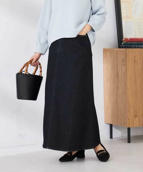 a.v.v / アー・ヴェ・ヴェ ロング・マキシ丈スカート | Aラインデニムスカート（ネイビー）