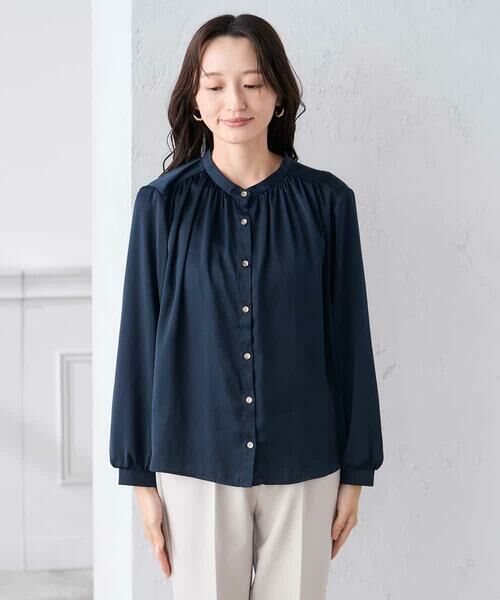 a.v.v / アー・ヴェ・ヴェ シャツ・ブラウス | 【低身長サイズ】【洗える】サテンギャザーブラウス | 詳細22