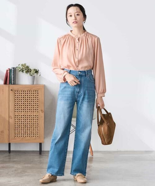 a.v.v / アー・ヴェ・ヴェ シャツ・ブラウス | 【低身長サイズ】【洗える】サテンギャザーブラウス | 詳細8