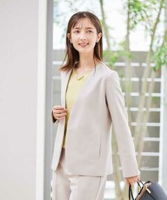 a.v.v / アー・ヴェ・ヴェ ノーカラージャケット | 【洗える/ストレッチ/セットアップ対応】ダブルクロスVネックノーカラージャケット